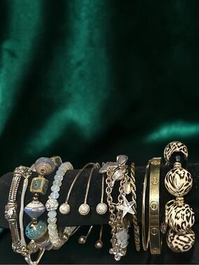 Boho Eclectic Bracelet Stack Gold Silver Pearl Colored Charm Statement Wristlet